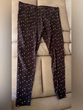 Mixit Black Leggings with Pink and Cream Square Print